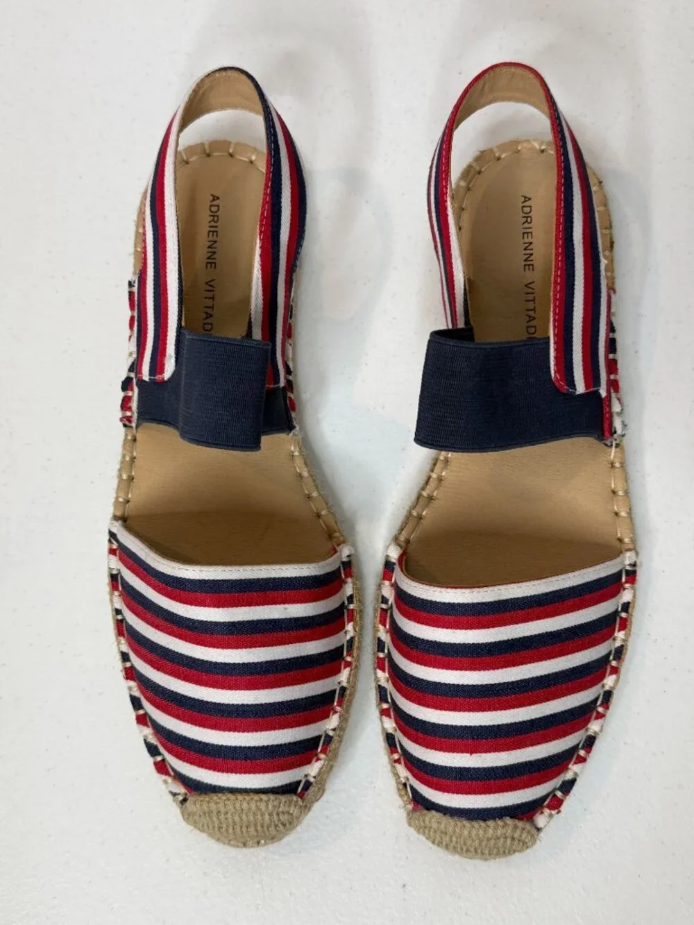 Adrienne Vittadini 7.5 Striped Espadrille Sandals Nautical Coastal Preppy Resort
